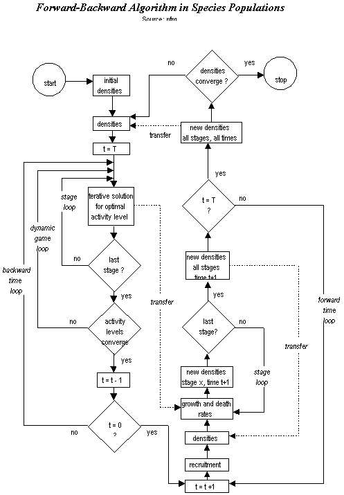 flowchart: forward-backward algorithm in speciation