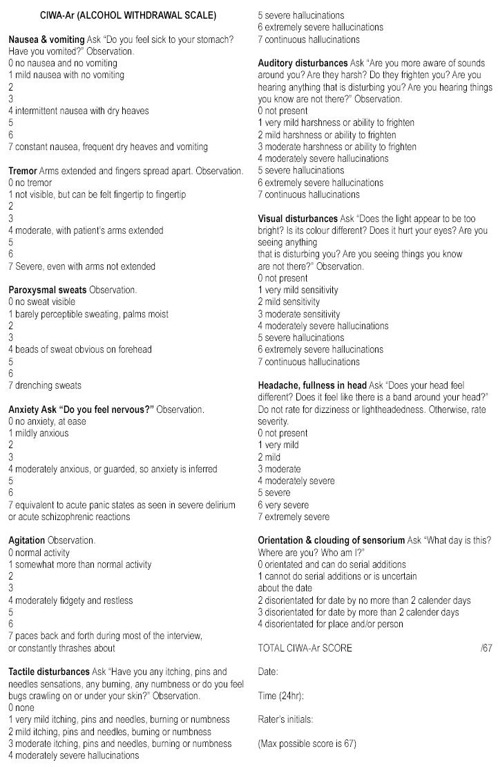 table: ciwarscale